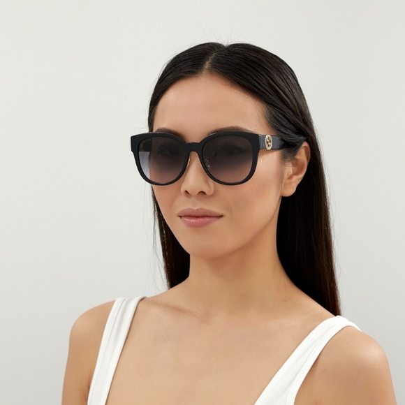 NEW GUCCI WOMEN'S ROUND SUNGLASSES GUCCI GG1028SK 006 GUCCI BLACK EYEWEAR - Picture 11 of 12